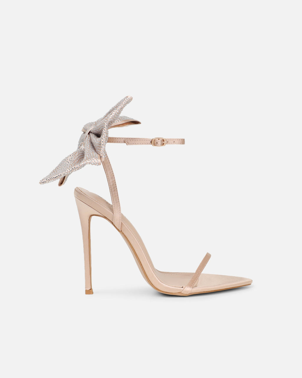 Abbah nude satin diamante bow heeled sandals