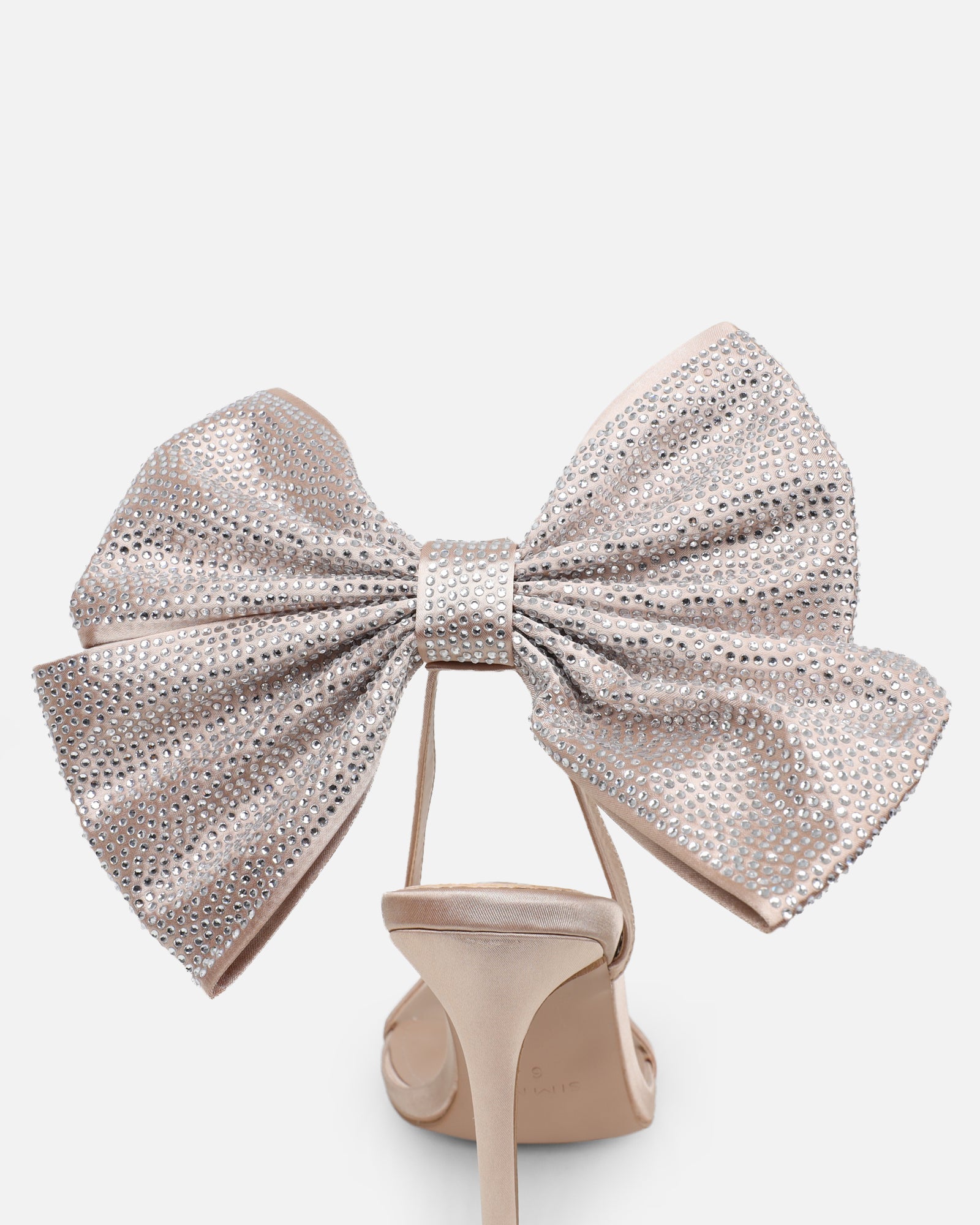 Abbah nude satin diamante bow heeled sandals
