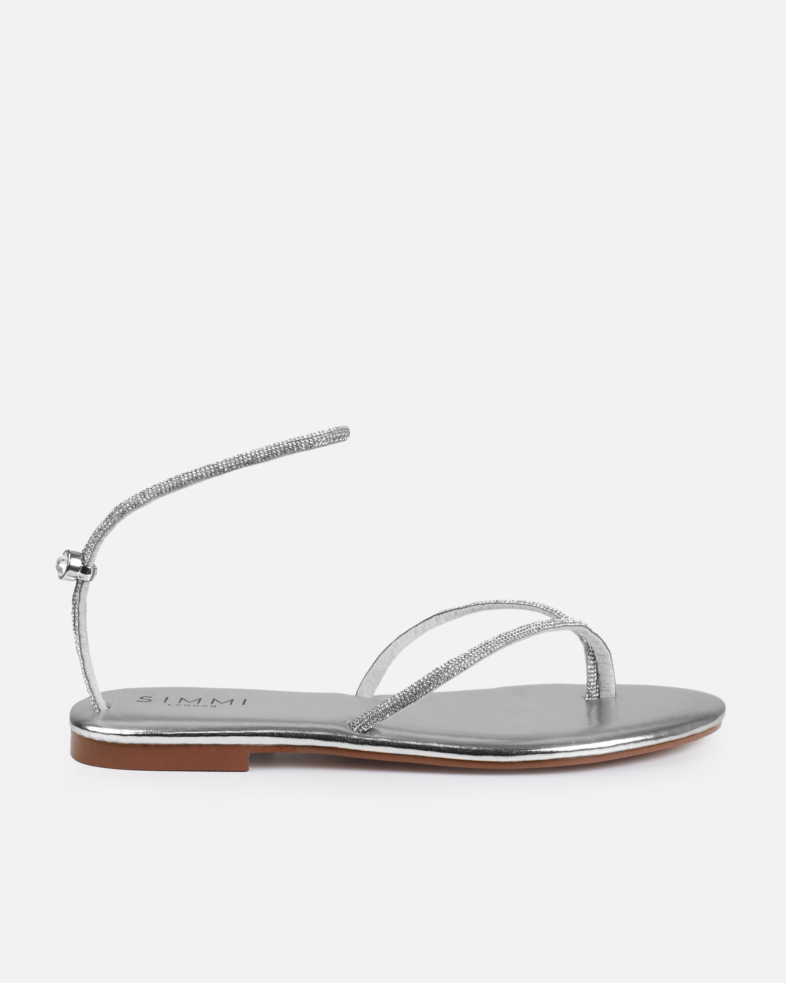Elio Silver Diamante Toe Thong Toggle Flat Sandals