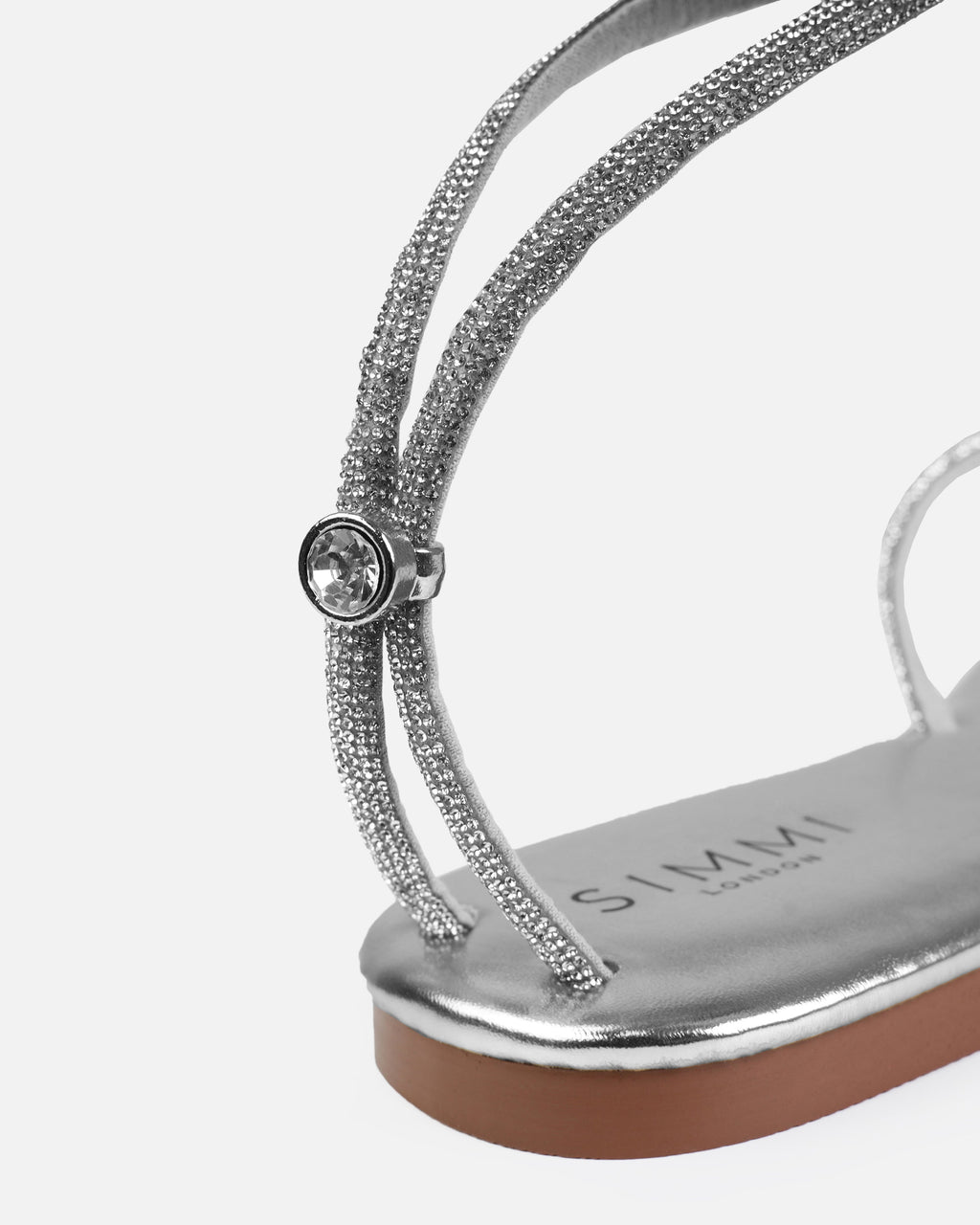 Elio Silver Diamante Toe Thong Toggle Flat Sandals