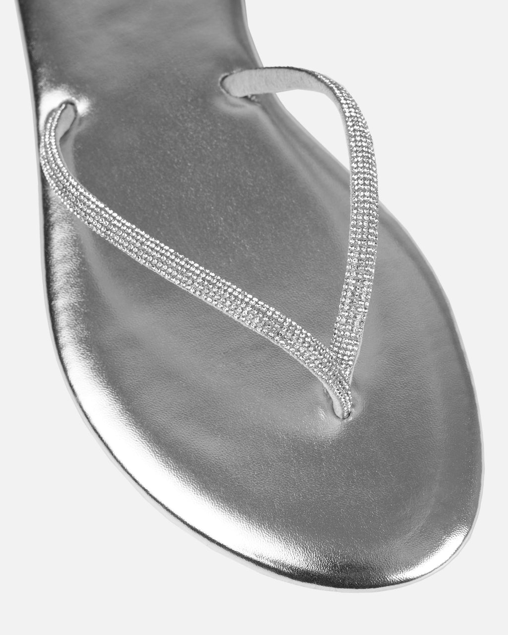 Elio Silver Diamante Toe Thong Toggle Flat Sandals