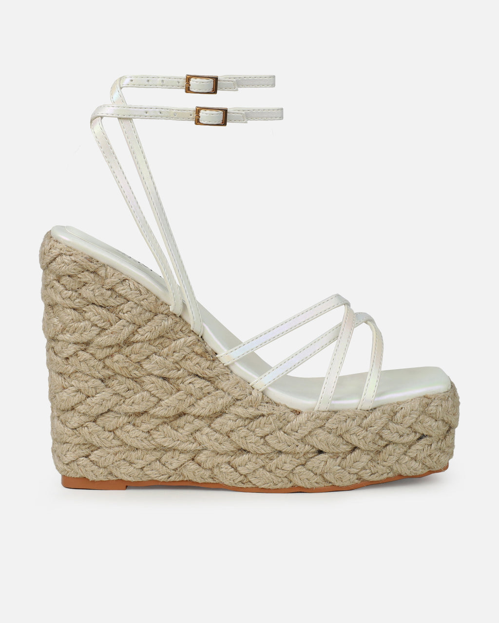 Akela White Pearlised Wedge Espadrille Sandals