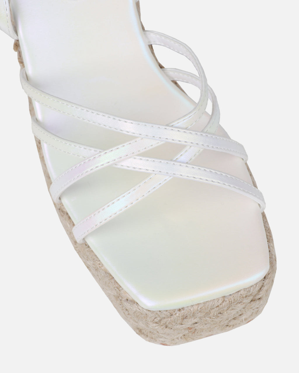 Akela White Pearlised Wedge Espadrille Sandals