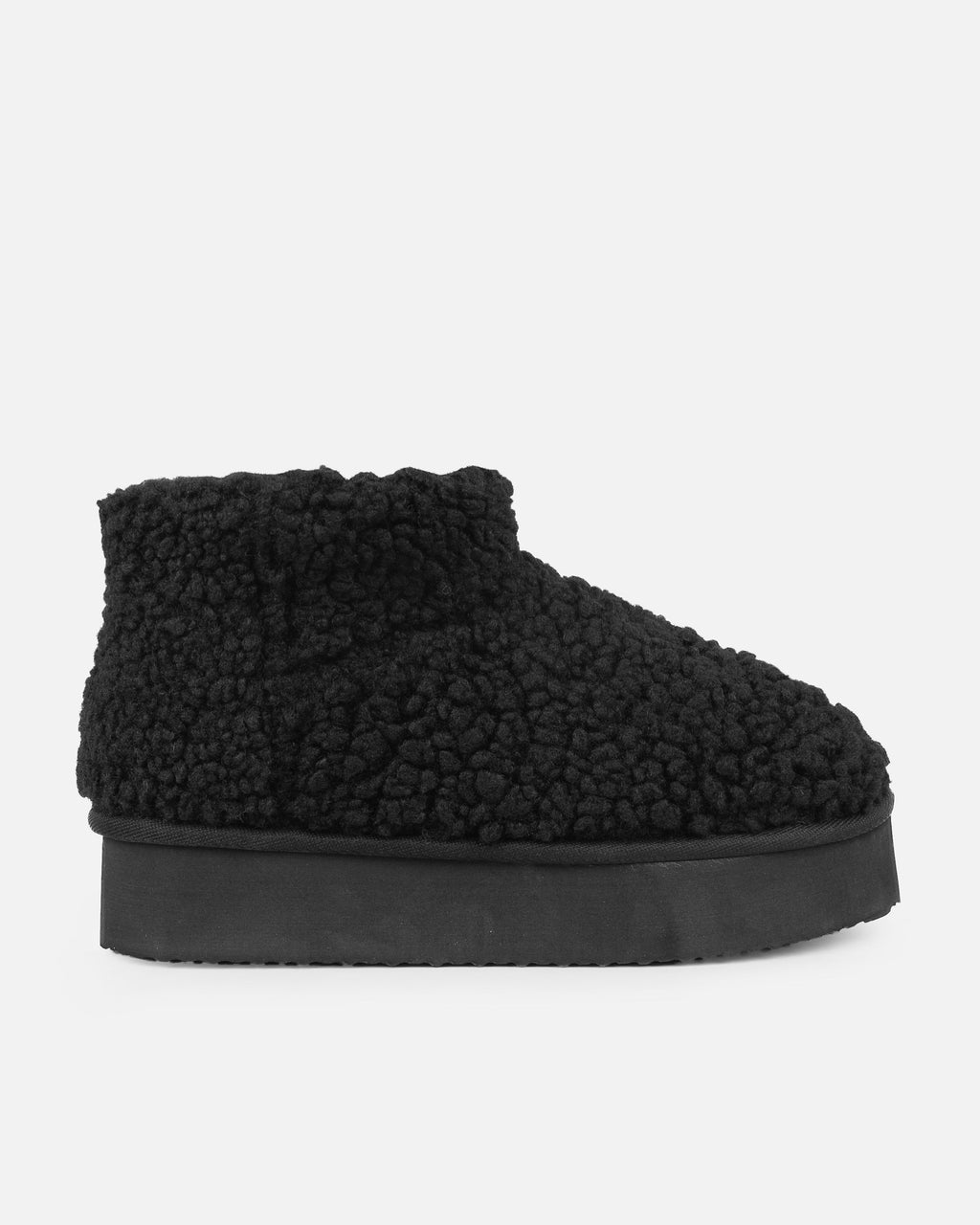 Fleecy Black Borg Flatform Boots