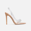 Frankii Nude Clear Diamante Stiletto Slingback Heels