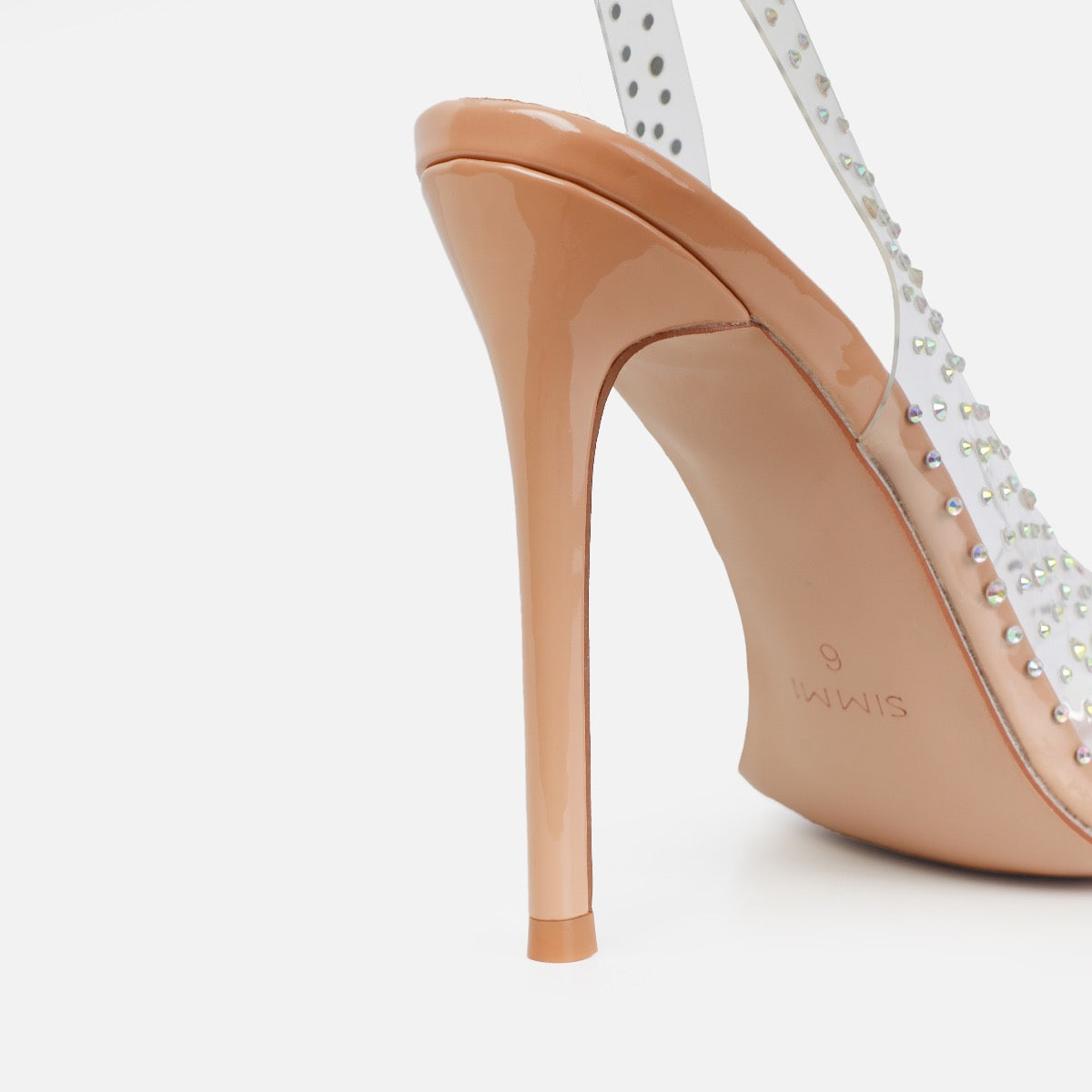 Frankii Nude Clear Diamante Stiletto Slingback Heels