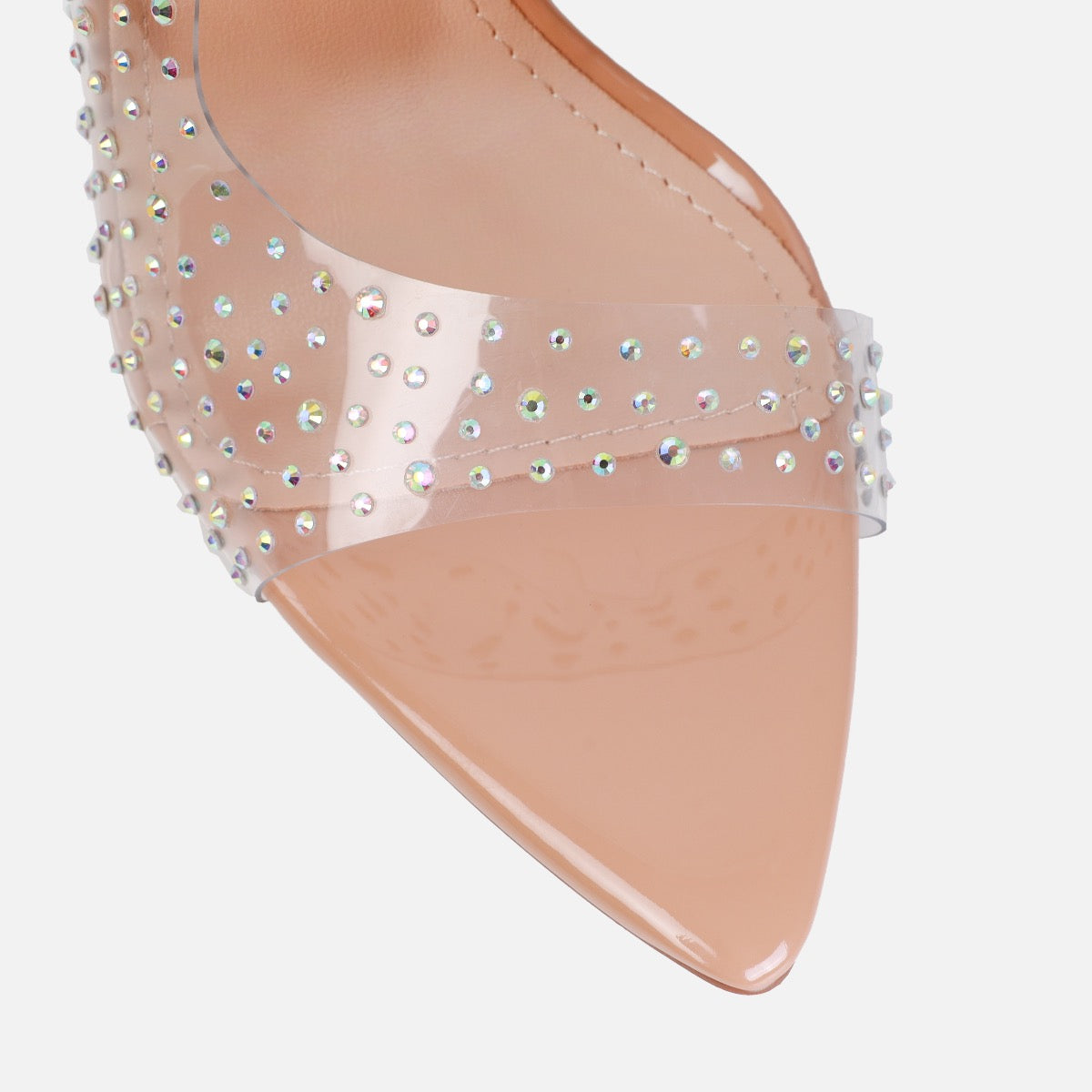 Frankii Nude Clear Diamante Stiletto Slingback Heels