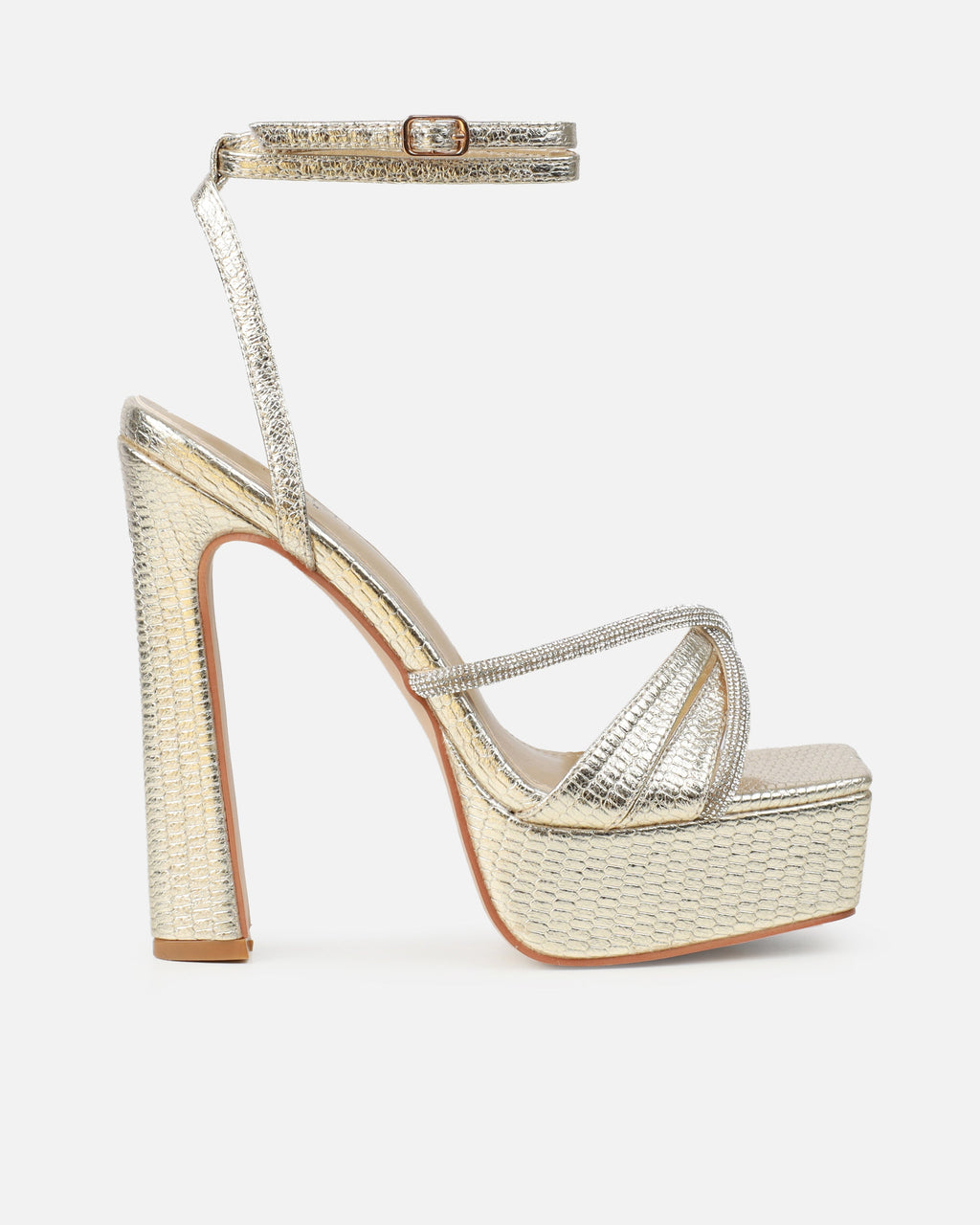 Adelaide Gold Faux Snake Diamante Platform Heels