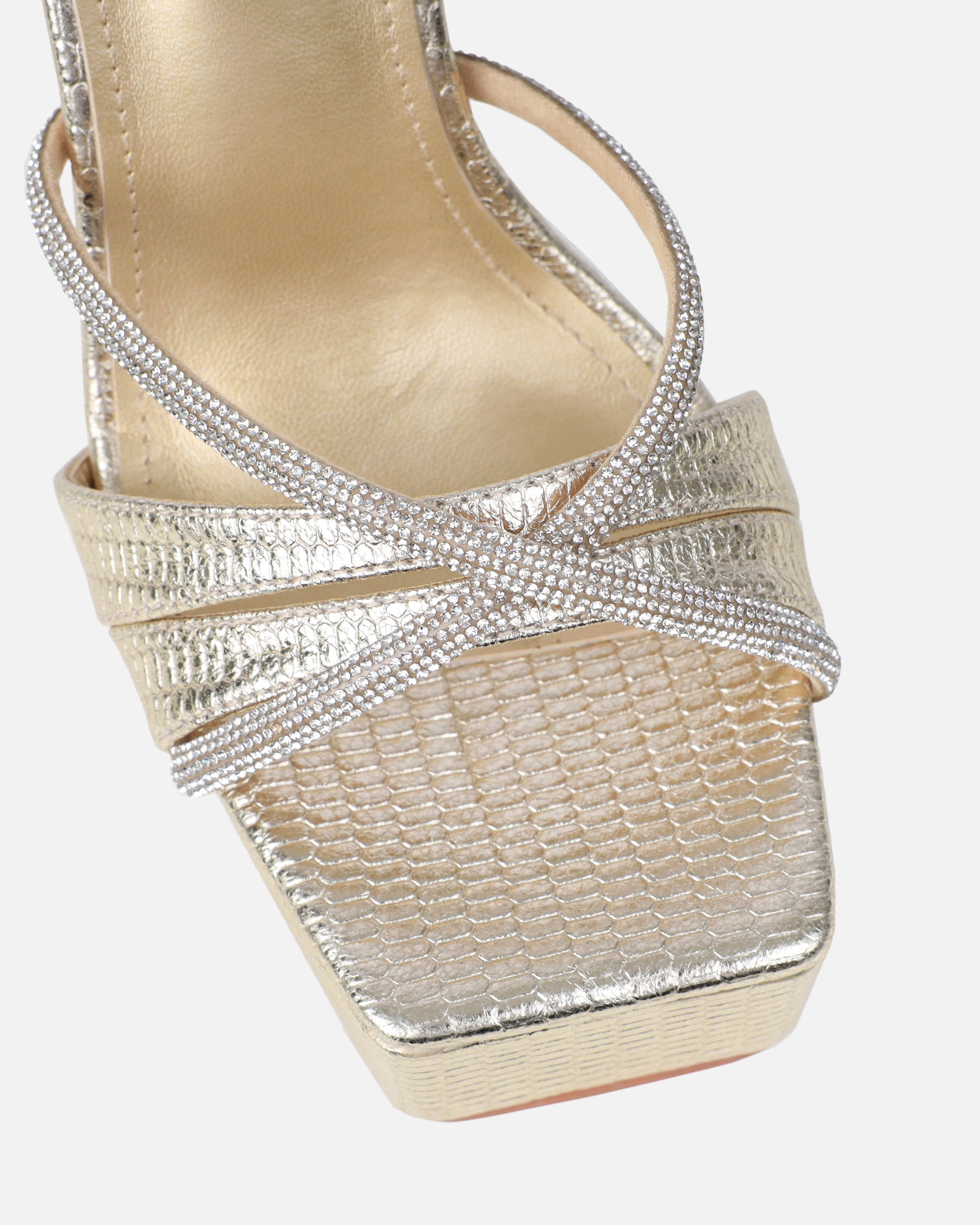 Adelaide Gold Faux Snake Diamante Platform Heels