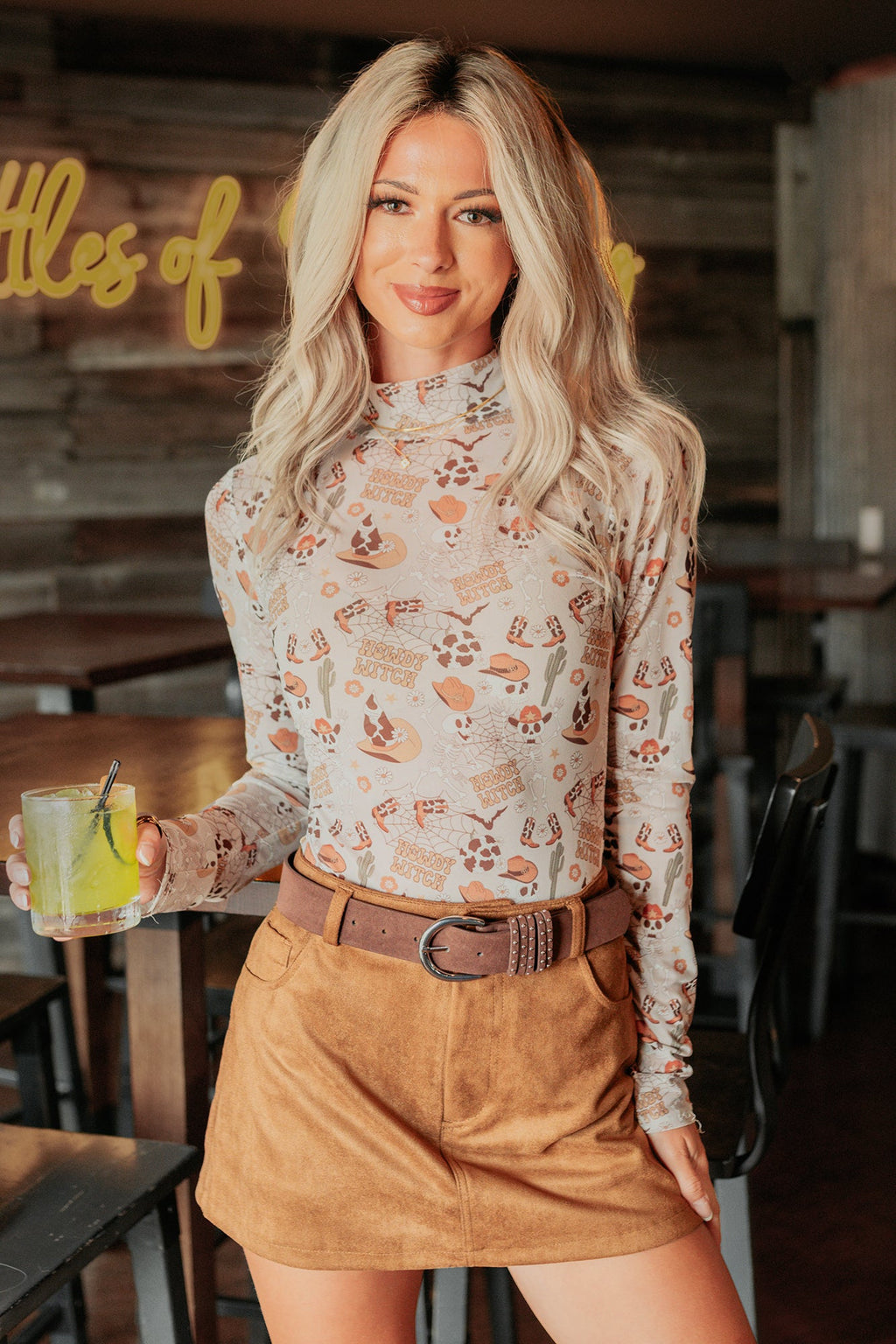 "Howdy Witch" NM Original Mesh Mock Neck Bodysuit (Howdy Witch)