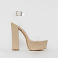 Halo Clear Nude Patent Platform Heels