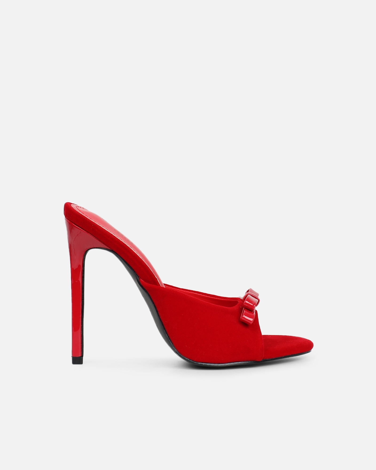 Halima Dark Red Suede Bow Detail Heeled Mules