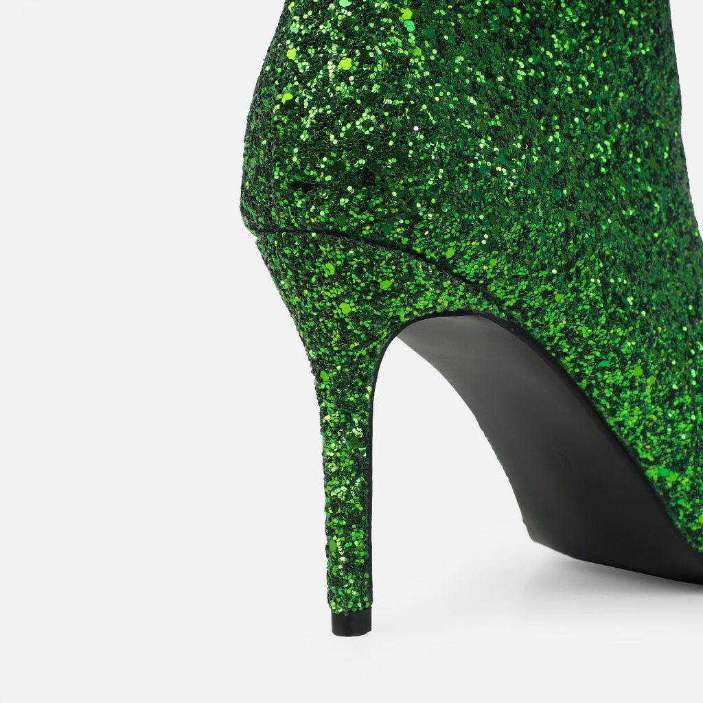 Houda Green Glitter Ankle Boots