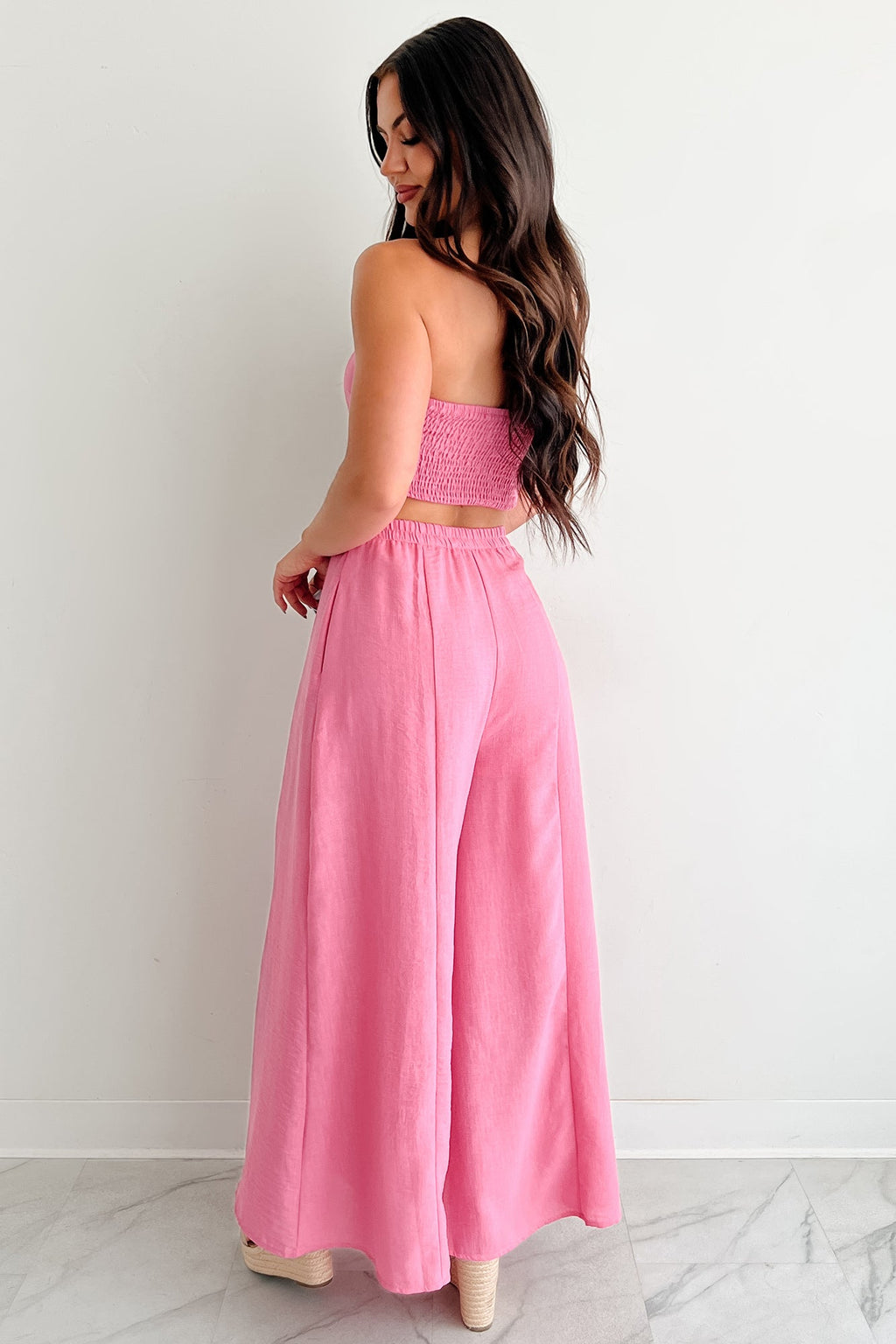 Heartthrob Moments Strapless Crop Top & Pant Set (Magenta)