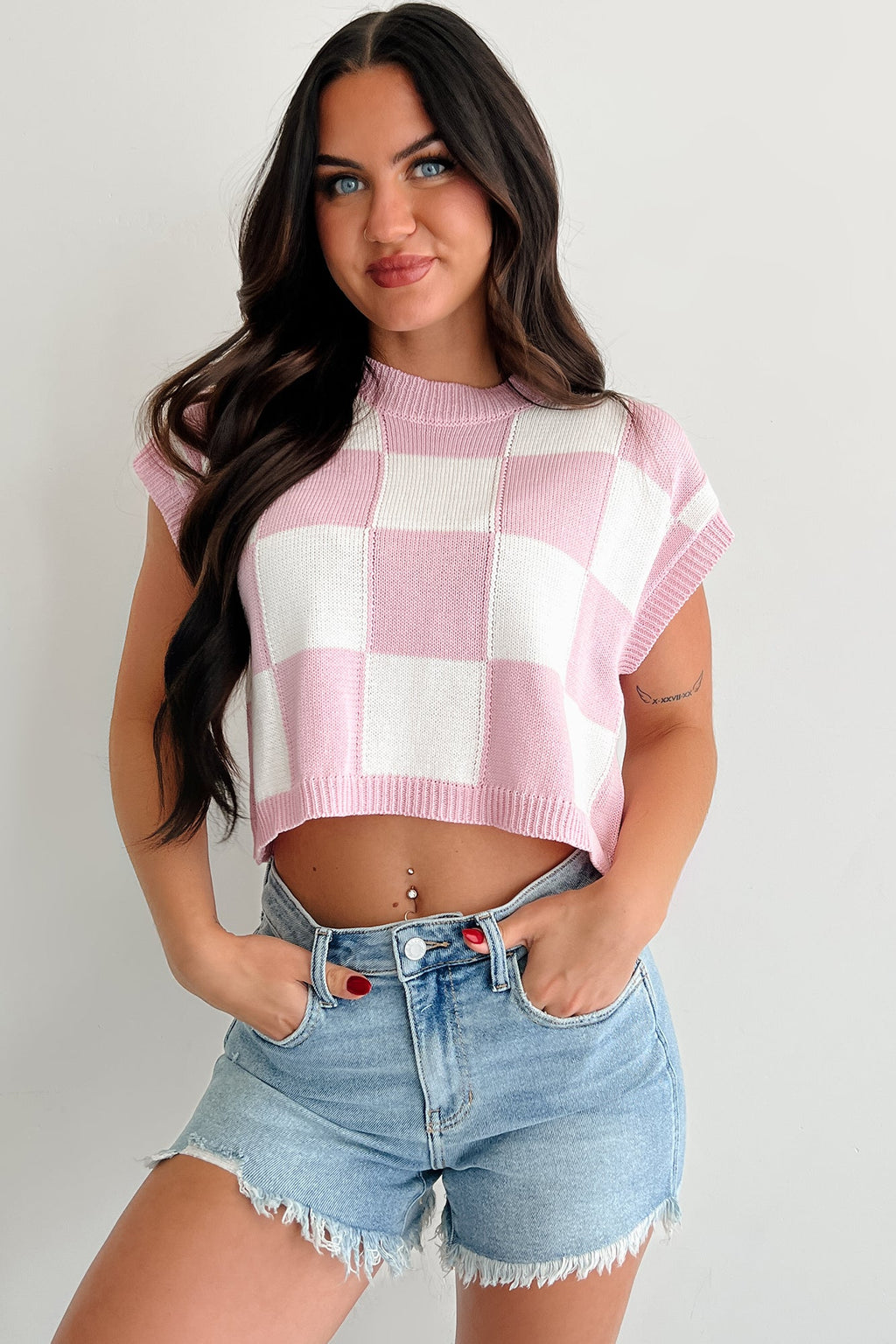 Finding My Zen Checker Knit Top (Pink)