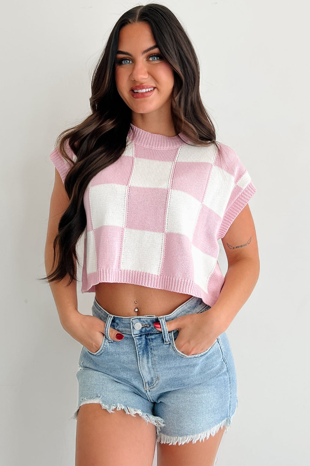Finding My Zen Checker Knit Top (Pink)