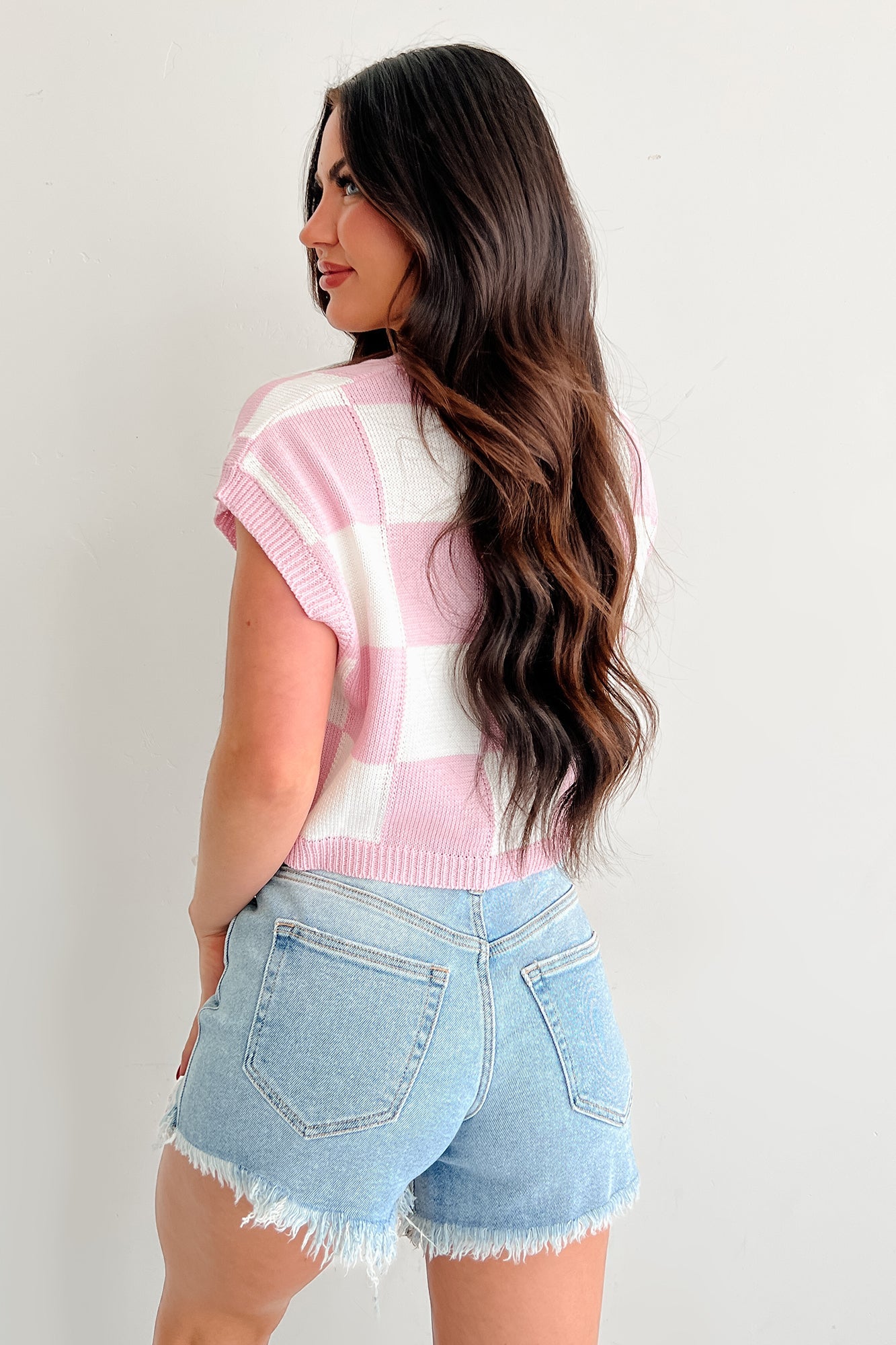 Finding My Zen Checker Knit Top (Pink)