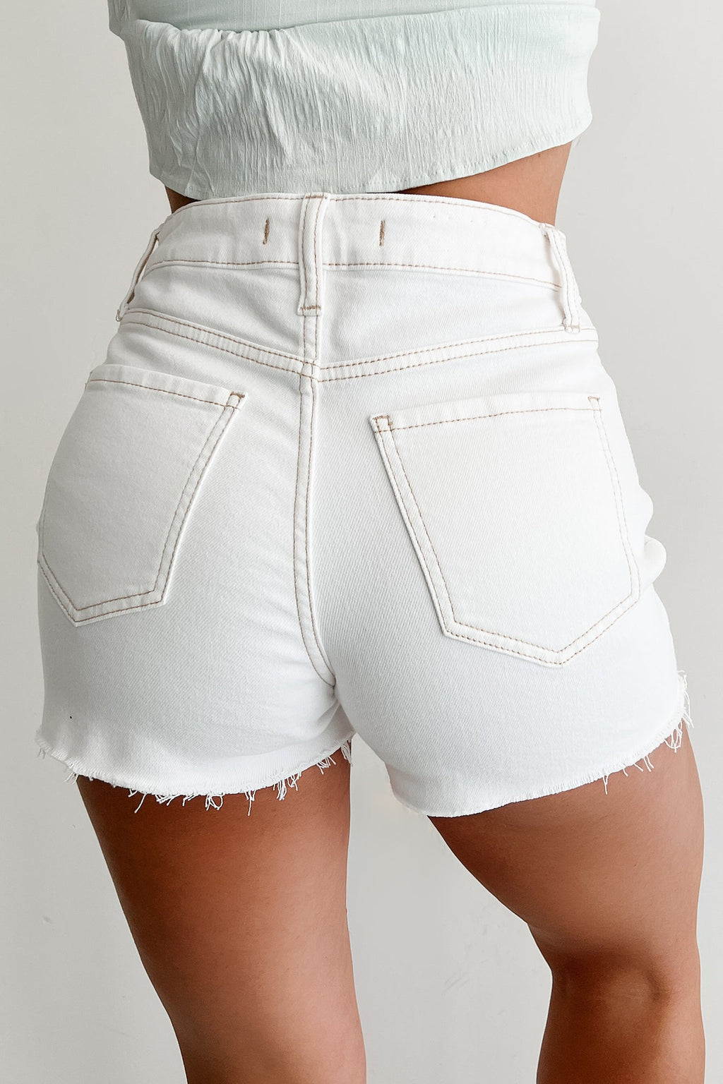Albus High Rise Cut Hem Denim Mini Shorts (White)