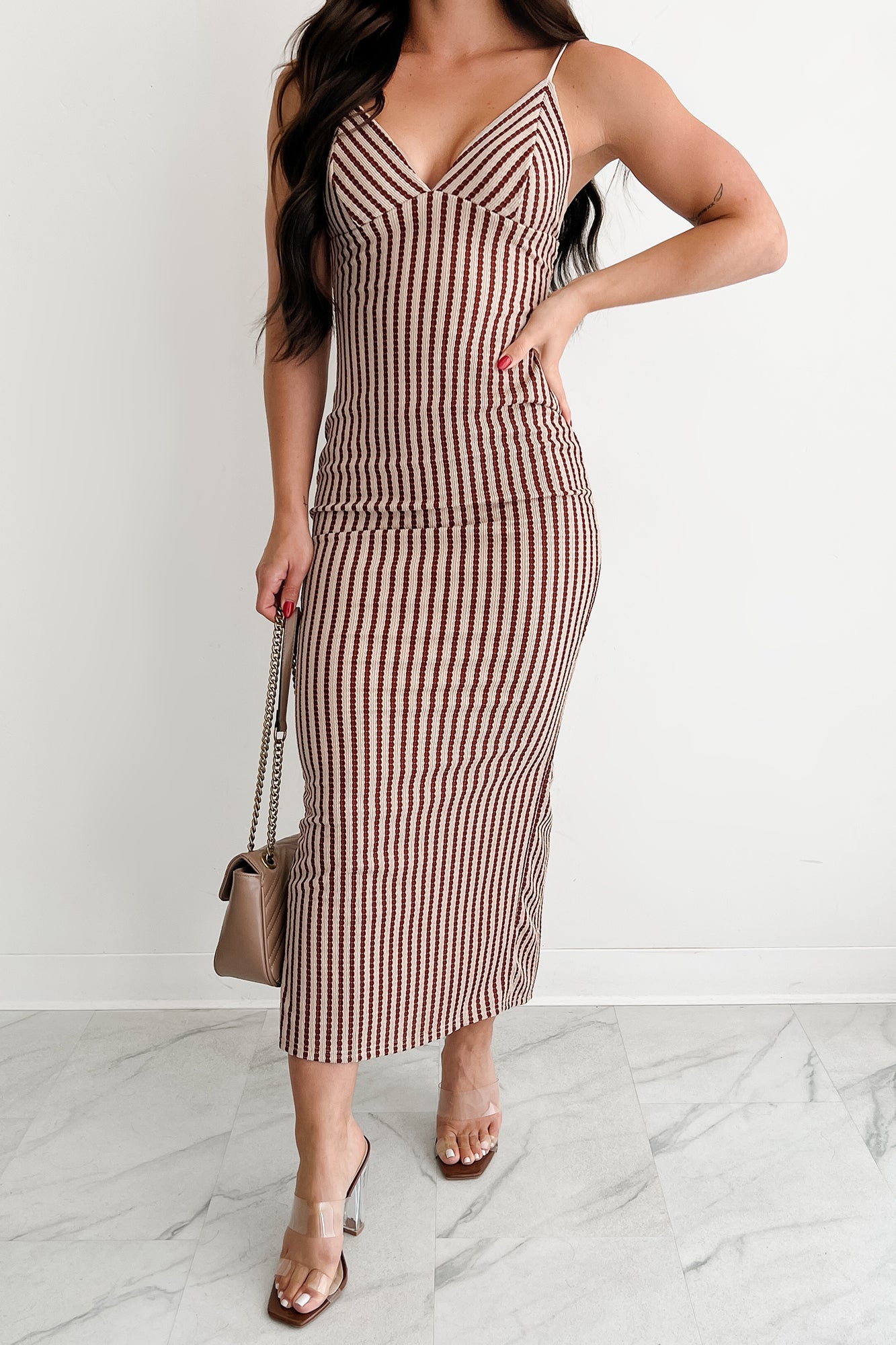 Halo On Hold Sleeveless Stripe Maxi Dress (Wine/Taupe)