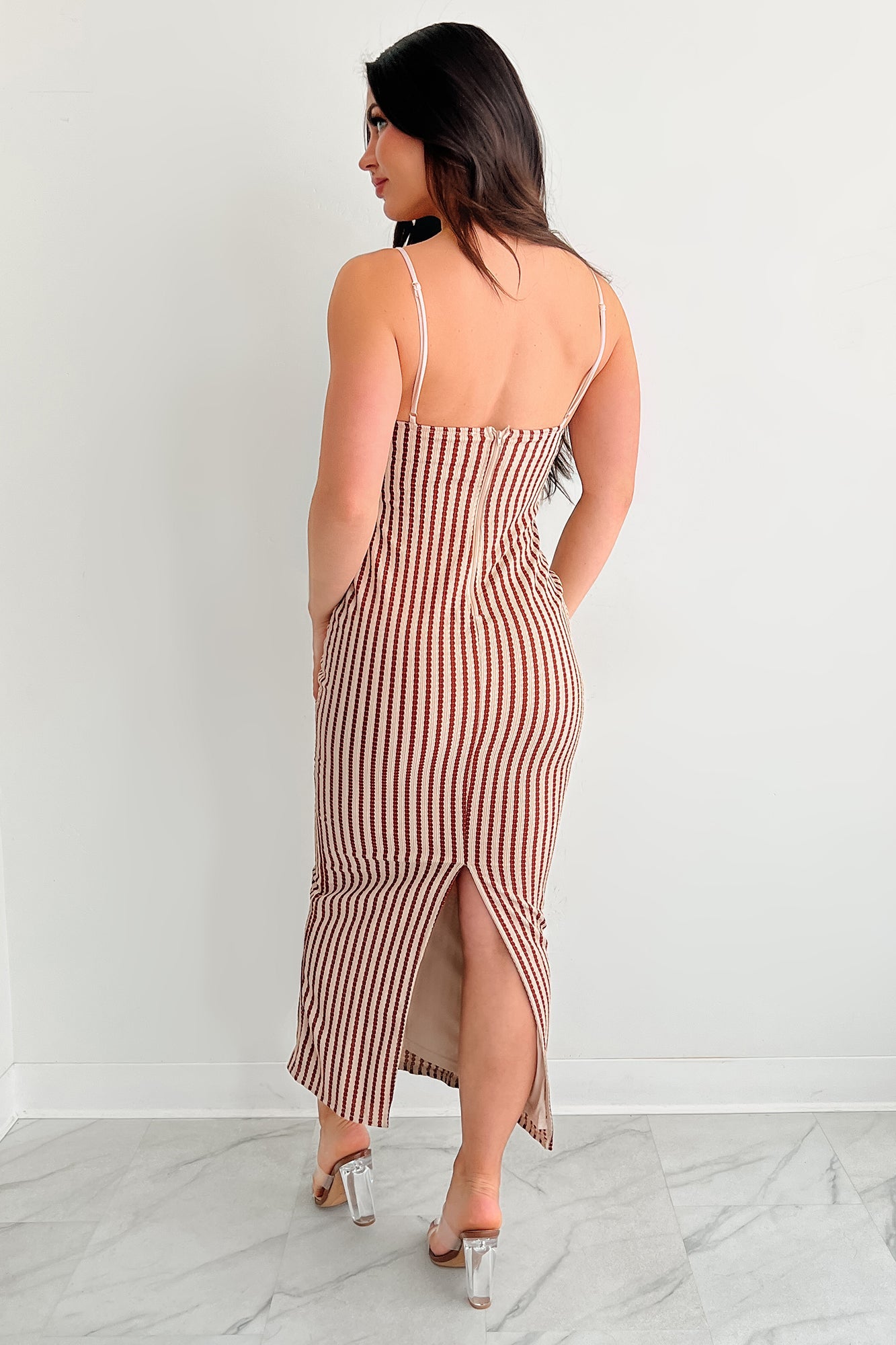 Halo On Hold Sleeveless Stripe Maxi Dress (Wine/Taupe)