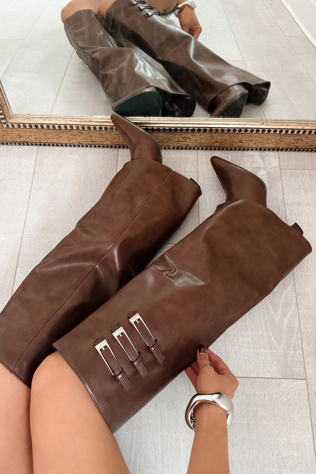 It's Go Time Faux Leather Fold Down Boots (Brown)