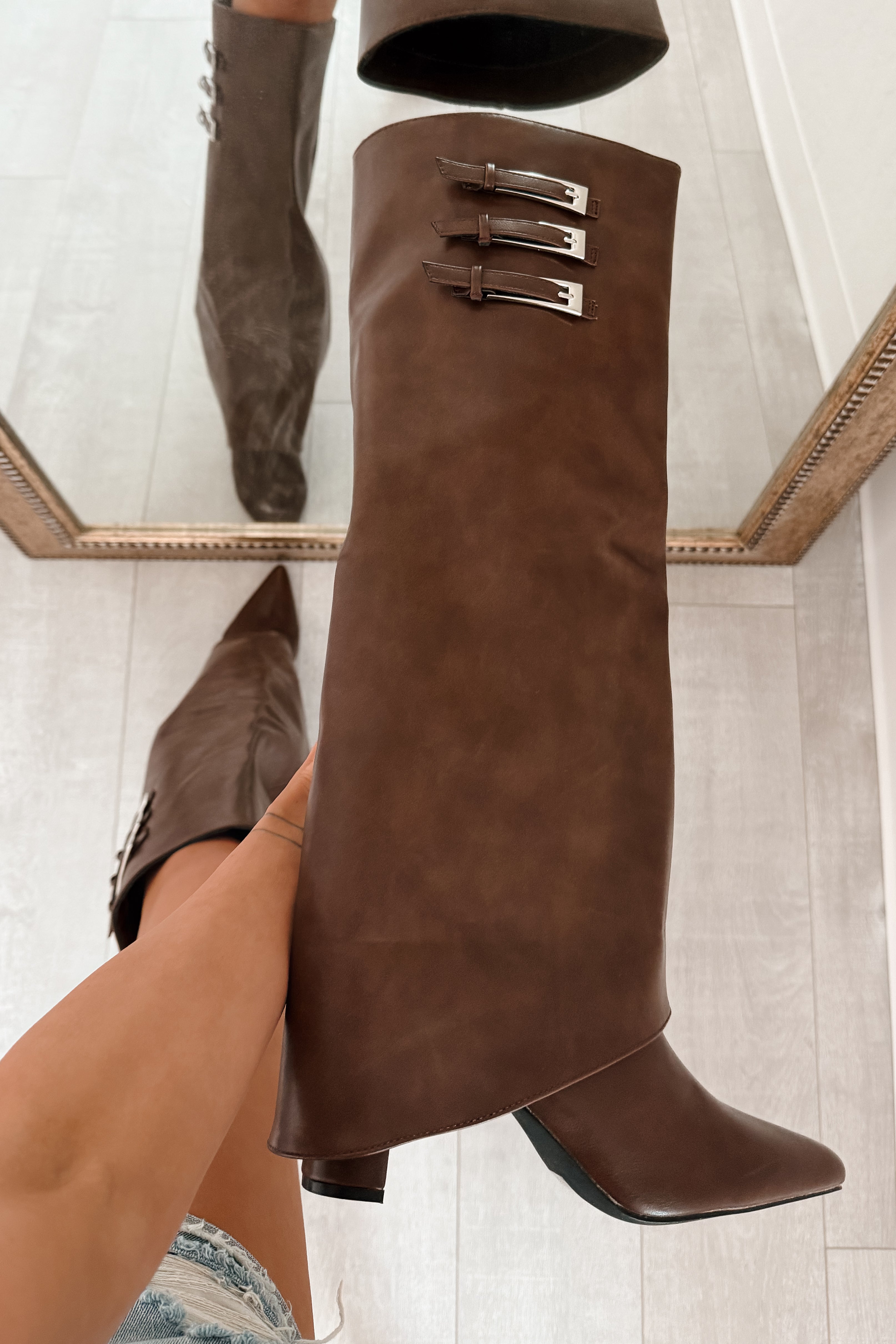 It's Go Time Faux Leather Fold Down Boots (Brown)