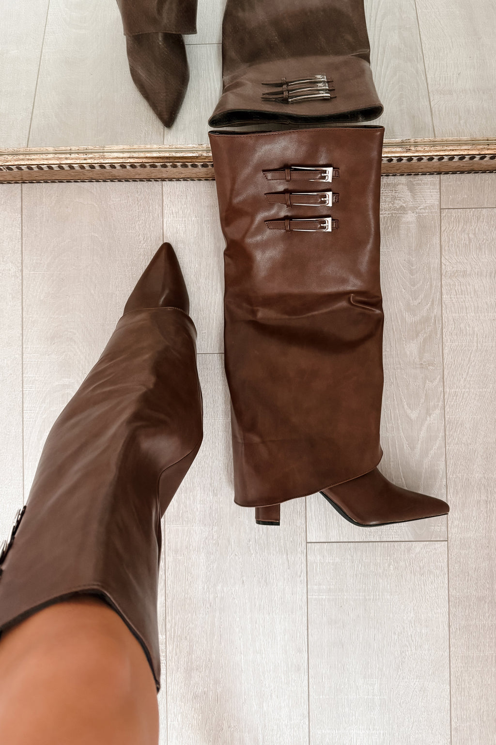 It's Go Time Faux Leather Fold Down Boots (Brown)