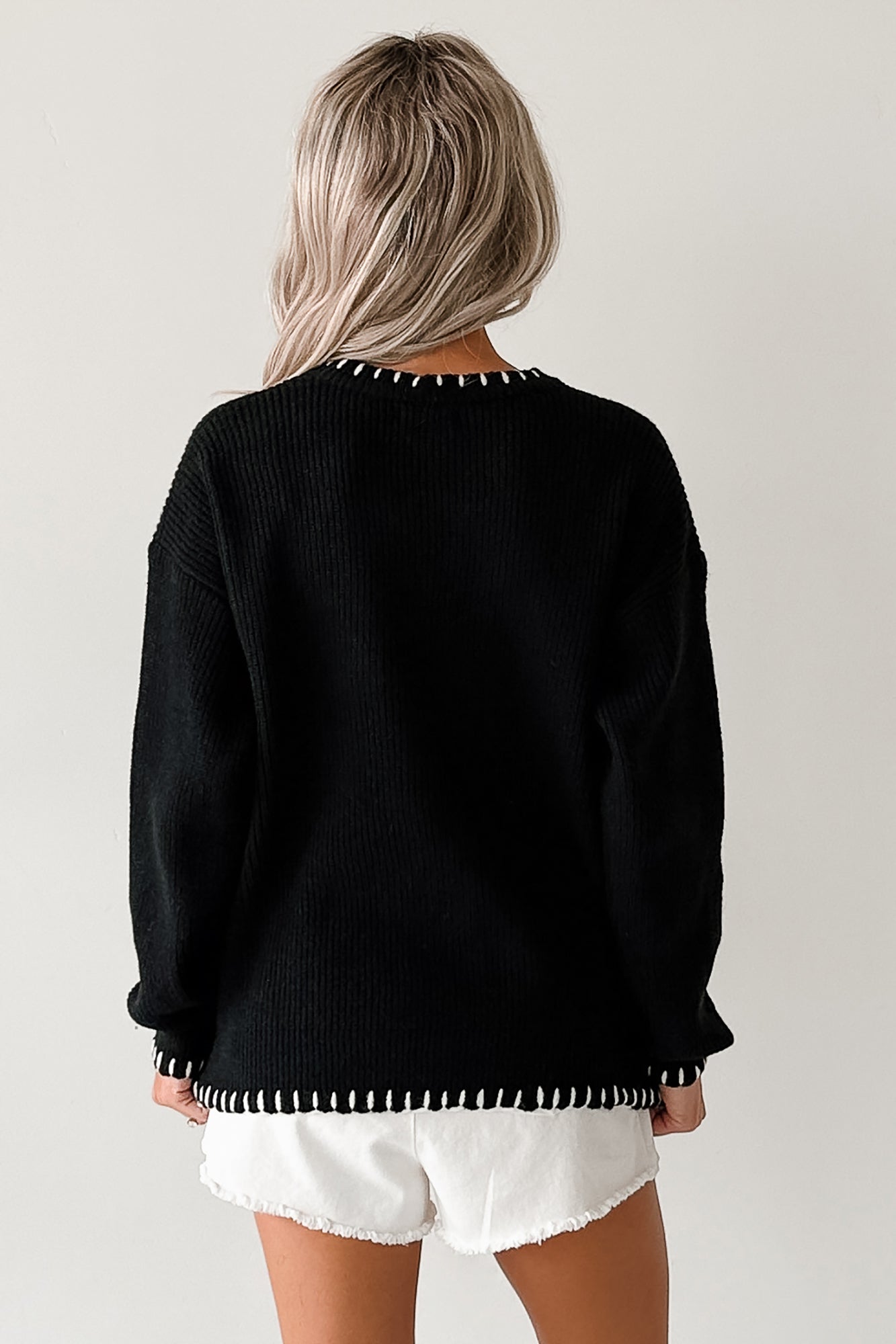 "BOO" Braided Text Halloween Sweater (Black)