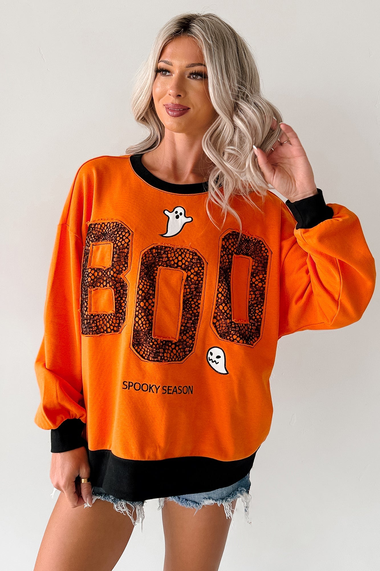 "BOO Spooky Season" Embroidered Sweatshirt (Pumpkin)