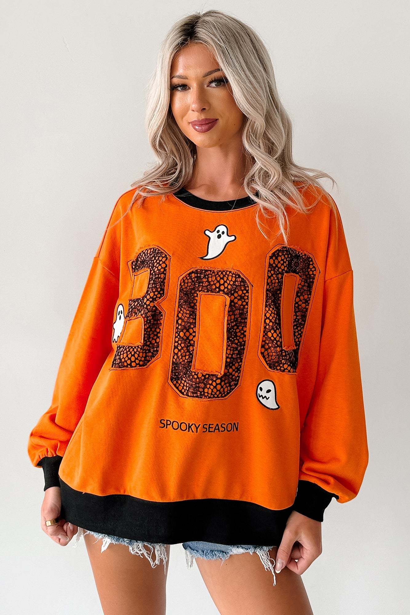 "BOO Spooky Season" Embroidered Sweatshirt (Pumpkin)