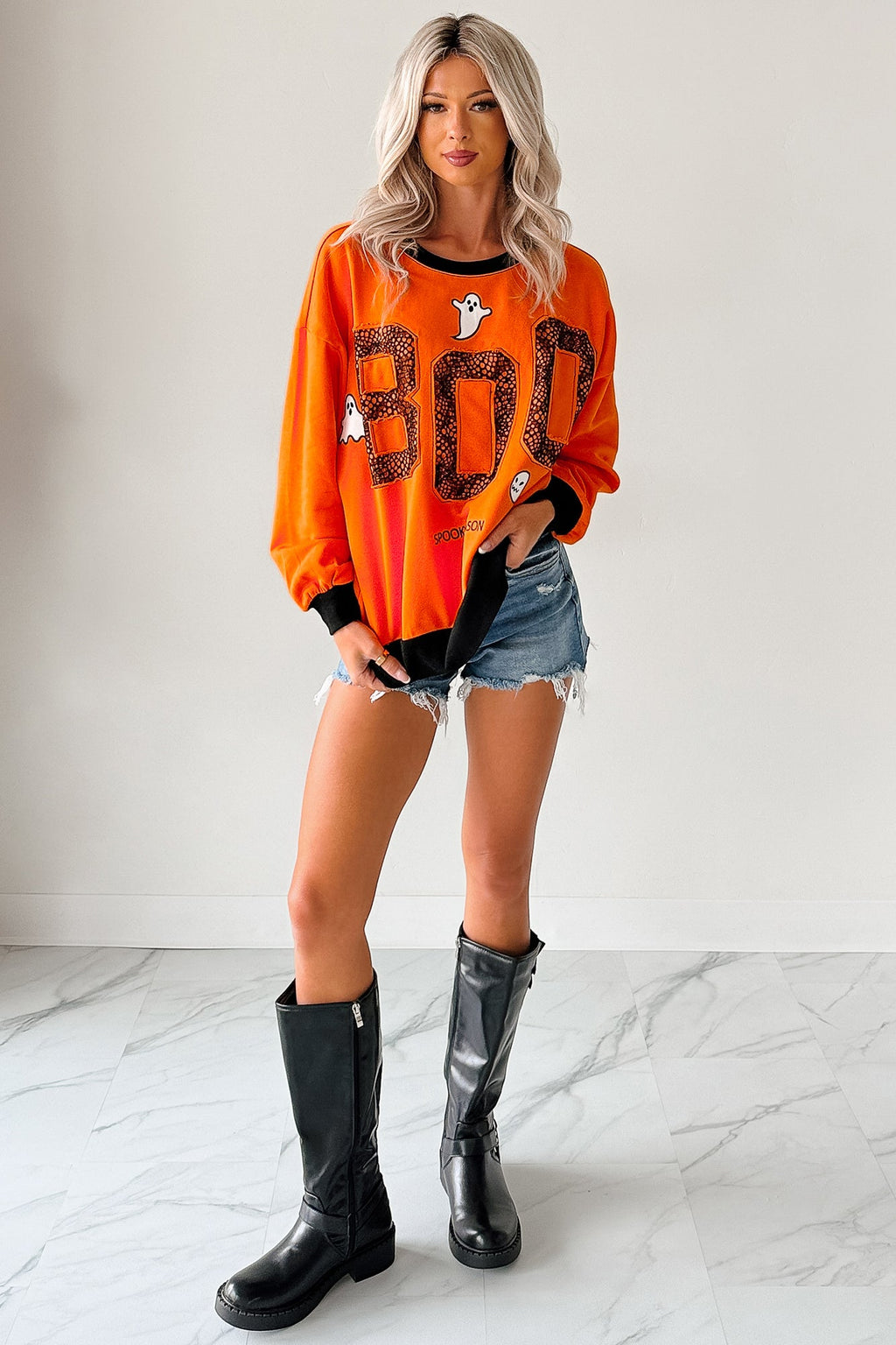 "BOO Spooky Season" Embroidered Sweatshirt (Pumpkin)