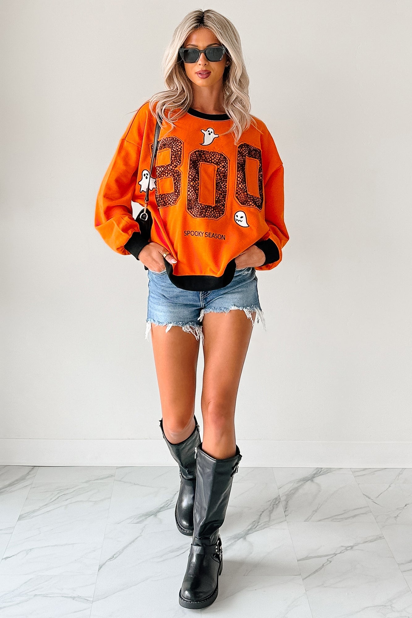 "BOO Spooky Season" Embroidered Sweatshirt (Pumpkin)