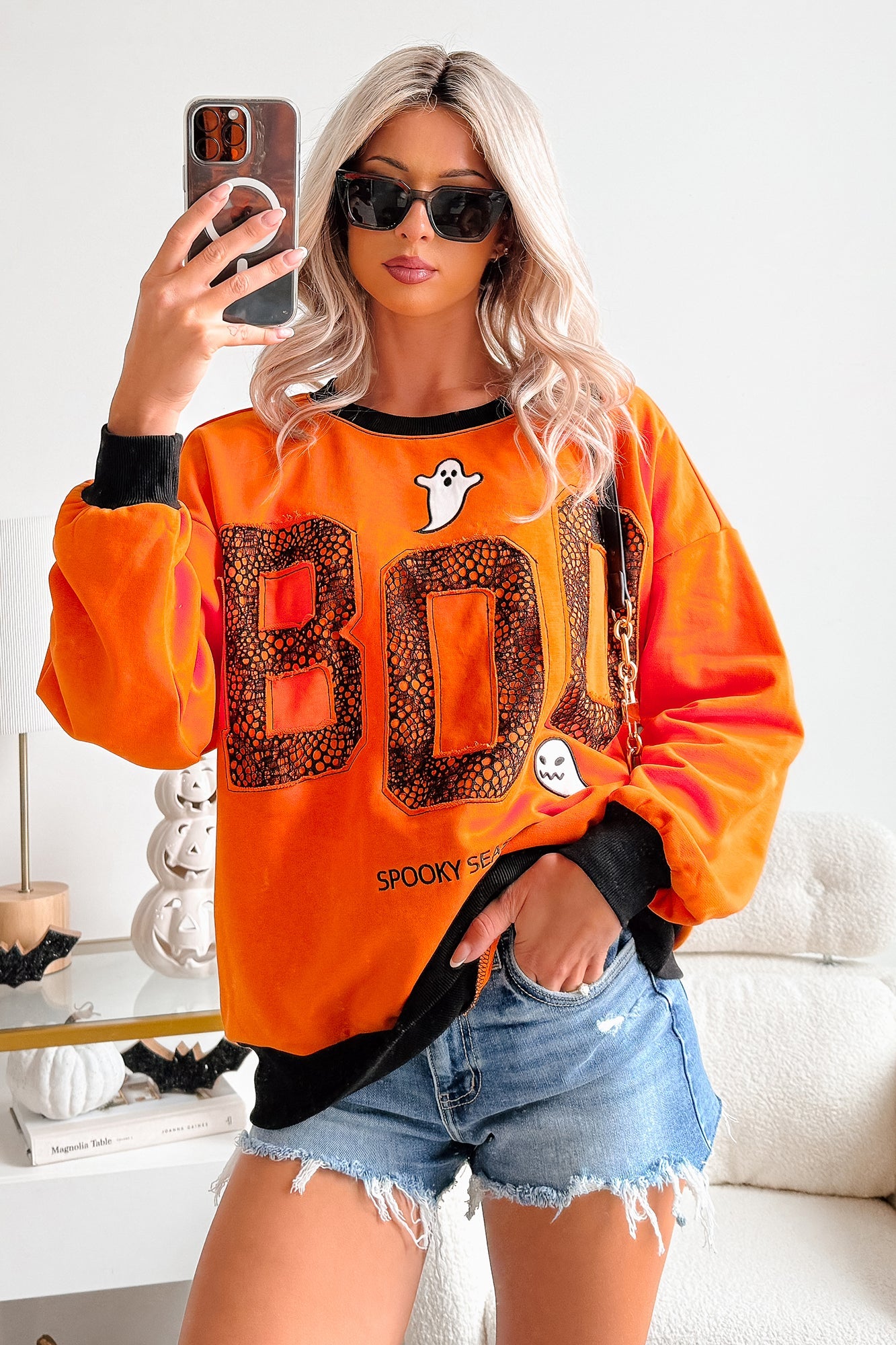 "BOO Spooky Season" Embroidered Sweatshirt (Pumpkin)