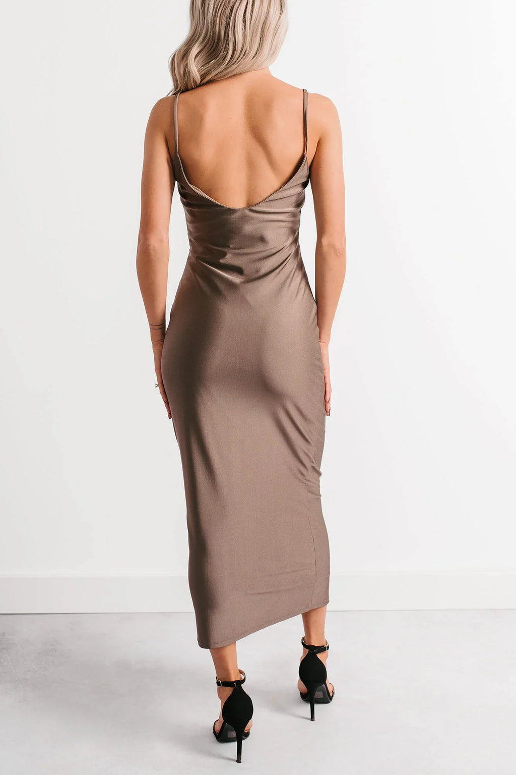 Almost Everyday Glossy Midi Dress (Taupe)