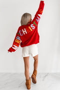 "Ho Ho Ho" Mello Christmas Patch Cardigan (Red)