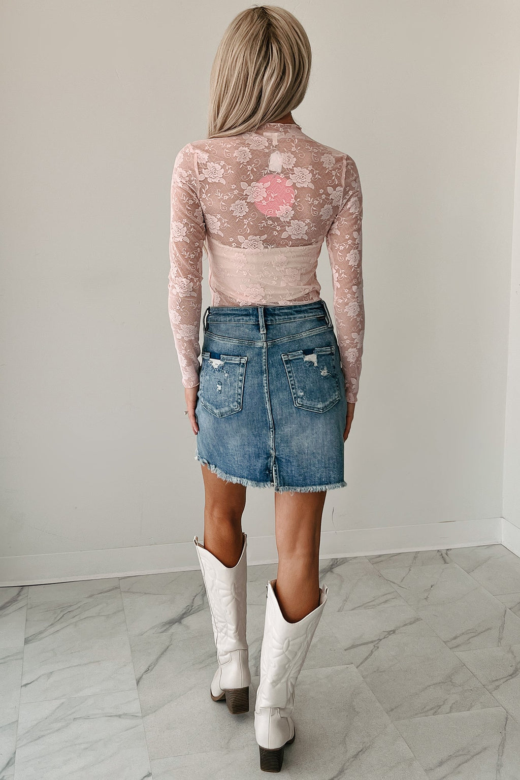 Create Your Path Floral Mesh Long Sleeve Top (Light Pink)