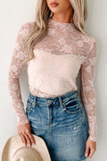 Create Your Path Floral Mesh Long Sleeve Top (Light Pink)