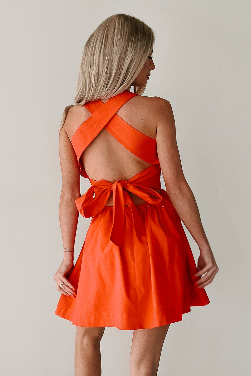 Across The Room Smocked Mini Tie Dress (Tomato)