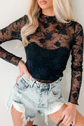 Create Your Path Floral Mesh Long Sleeve Top (Black)