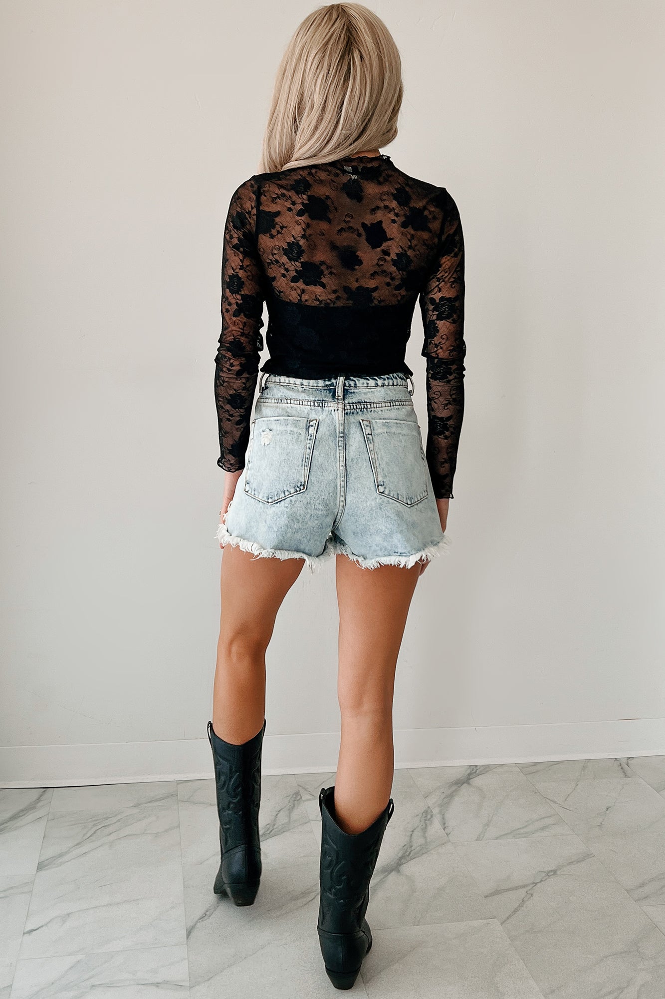 Create Your Path Floral Mesh Long Sleeve Top (Black)