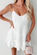 Dainty Daisy Crochet Knit Ruffle Hem Mini Dress (White)