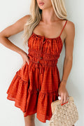 Deeply In Love Striped Ruffle Tier Mini Dress (Brick)