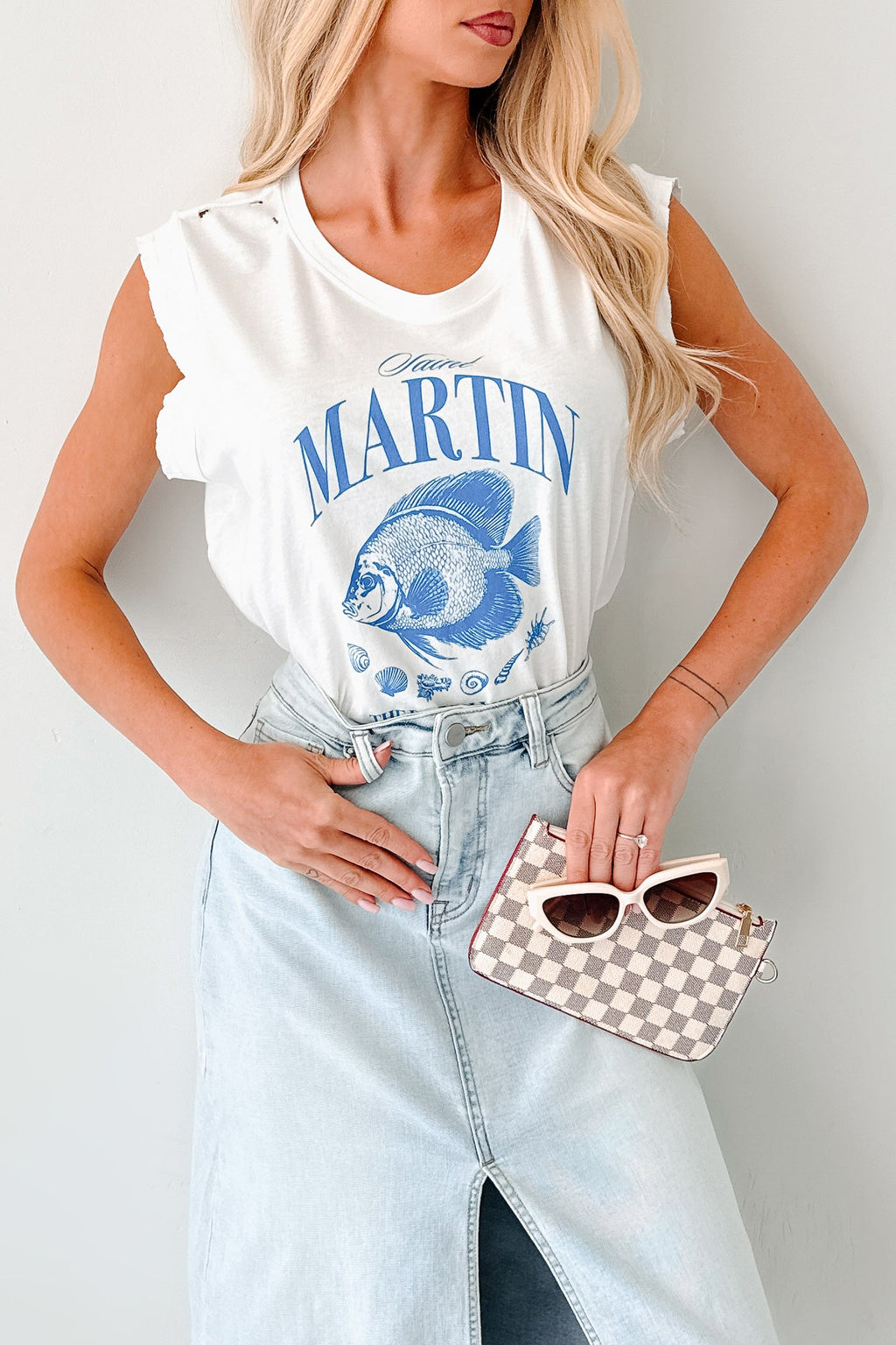 "Saint Martin" Distressed Coastal Graphic Tee (Ivory)