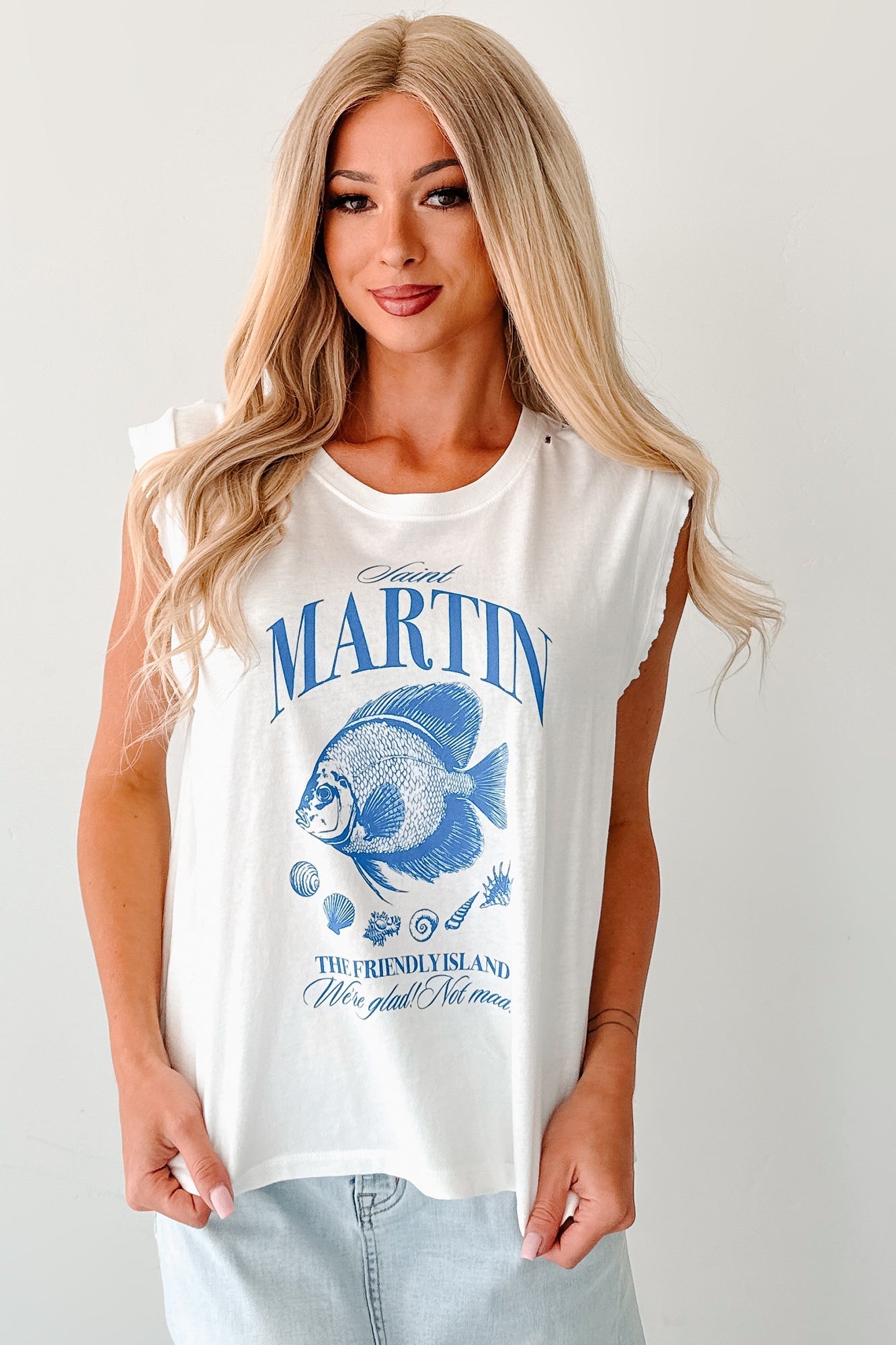 "Saint Martin" Distressed Coastal Graphic Tee (Ivory)