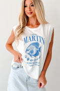"Saint Martin" Distressed Coastal Graphic Tee (Ivory)