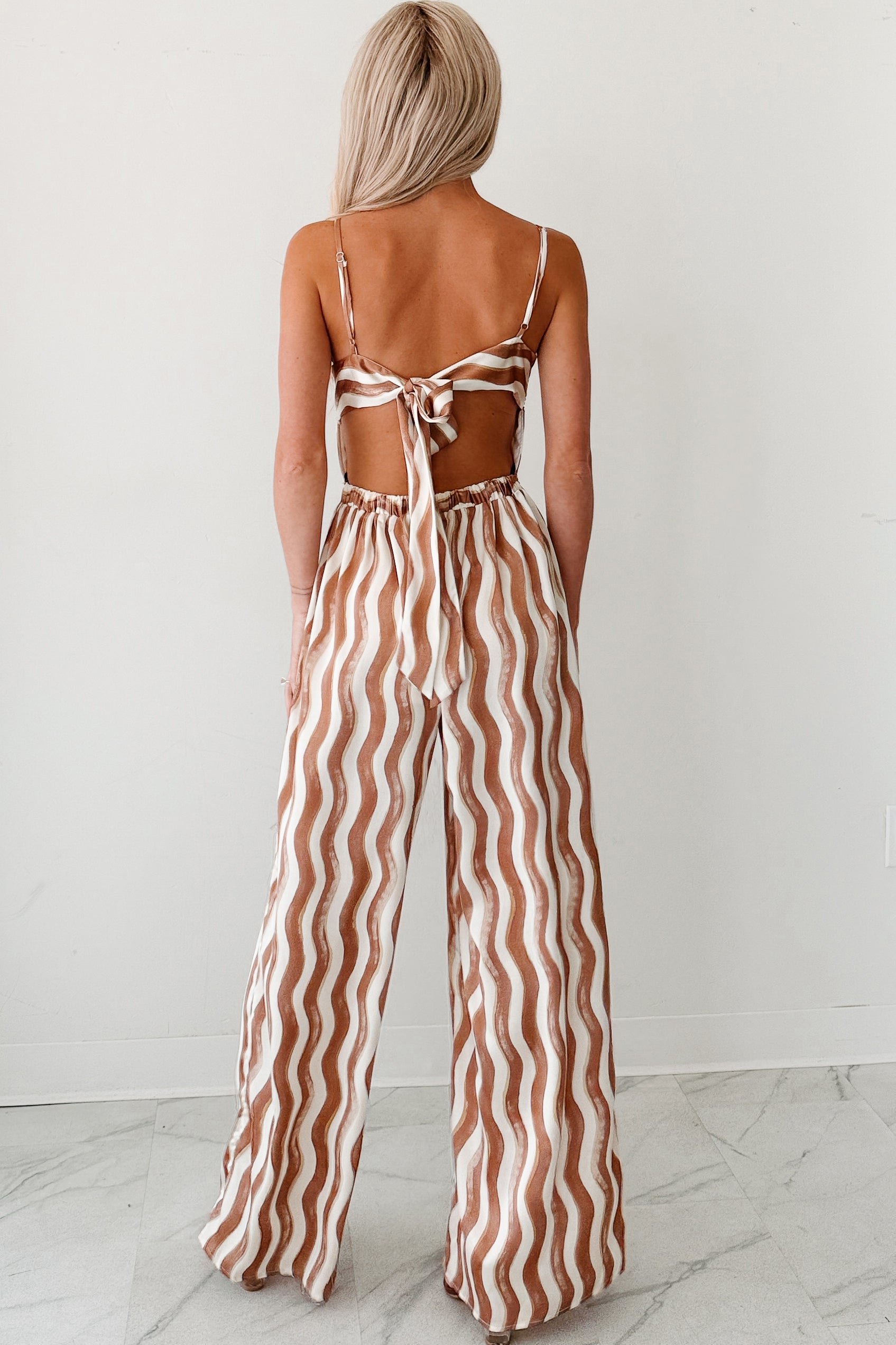Keep It Groovy Striped Wide Leg Jumpsuit (Mocha Combo)