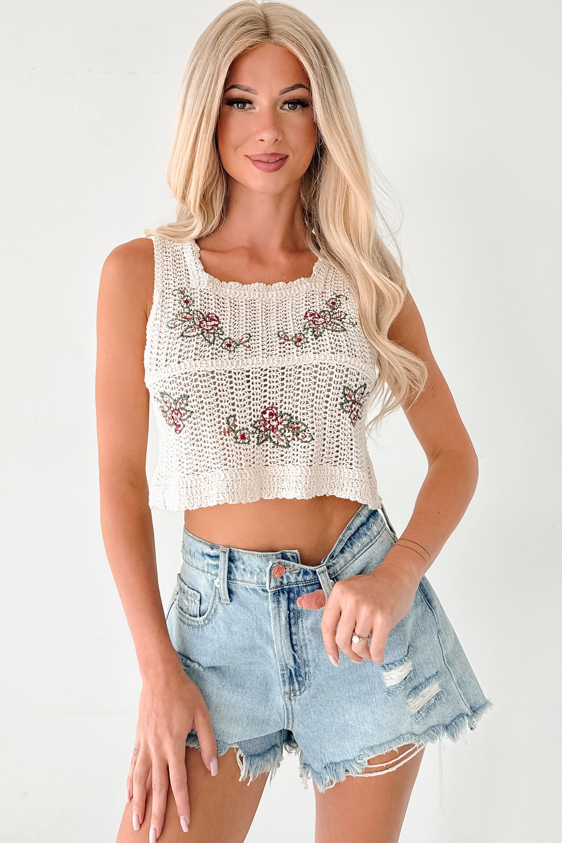 Home To You Floral Crochet POL Top (Natural)