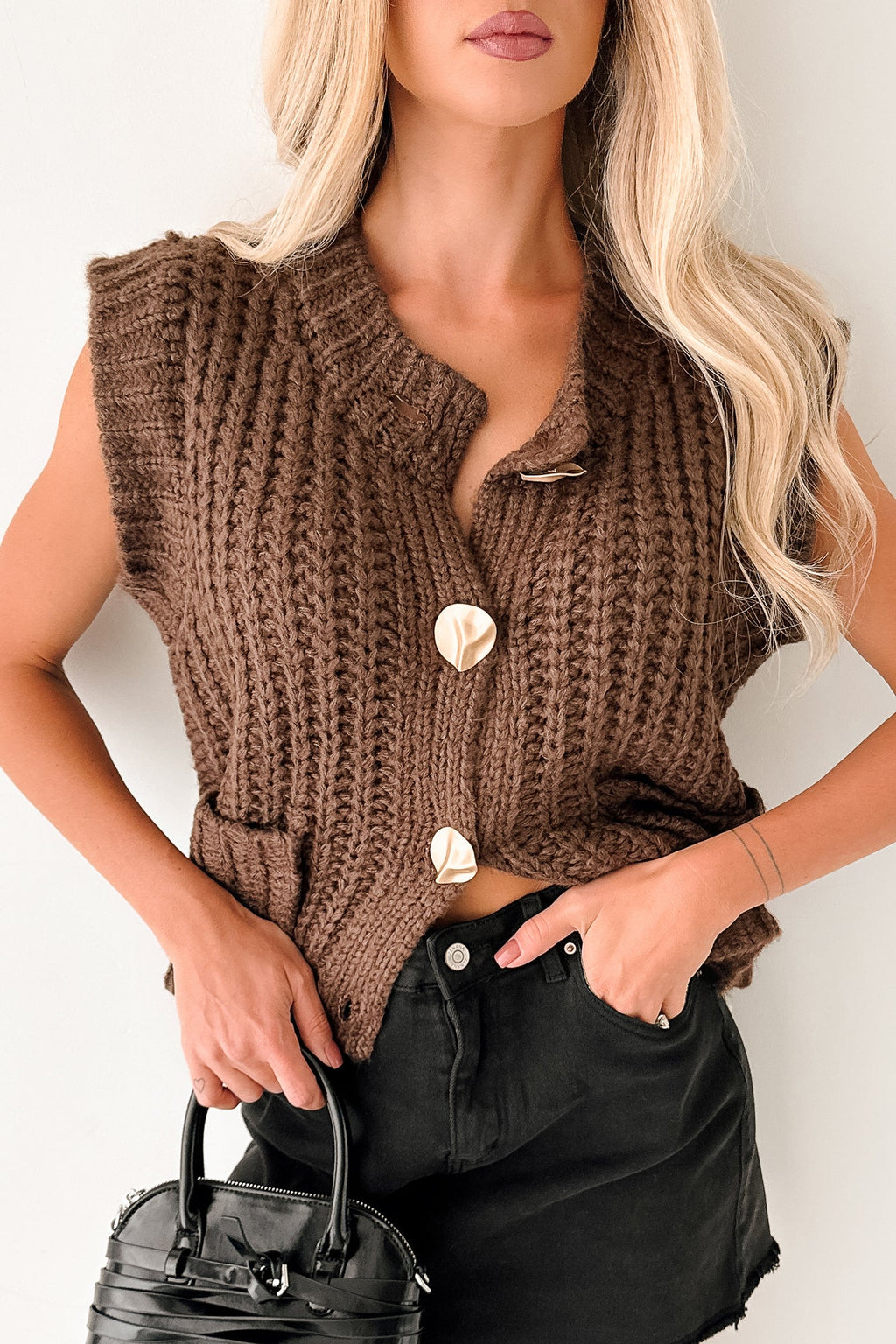 Amber Hours Sleeveless Sweater Top (Brown)