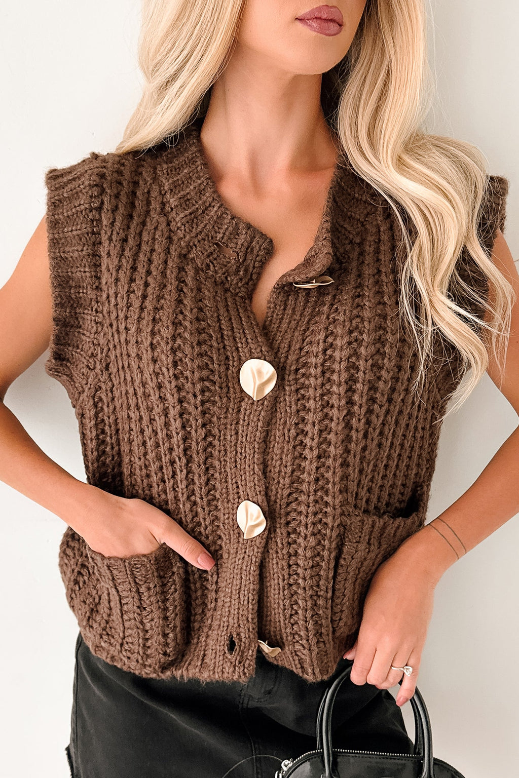 Amber Hours Sleeveless Sweater Top (Brown)