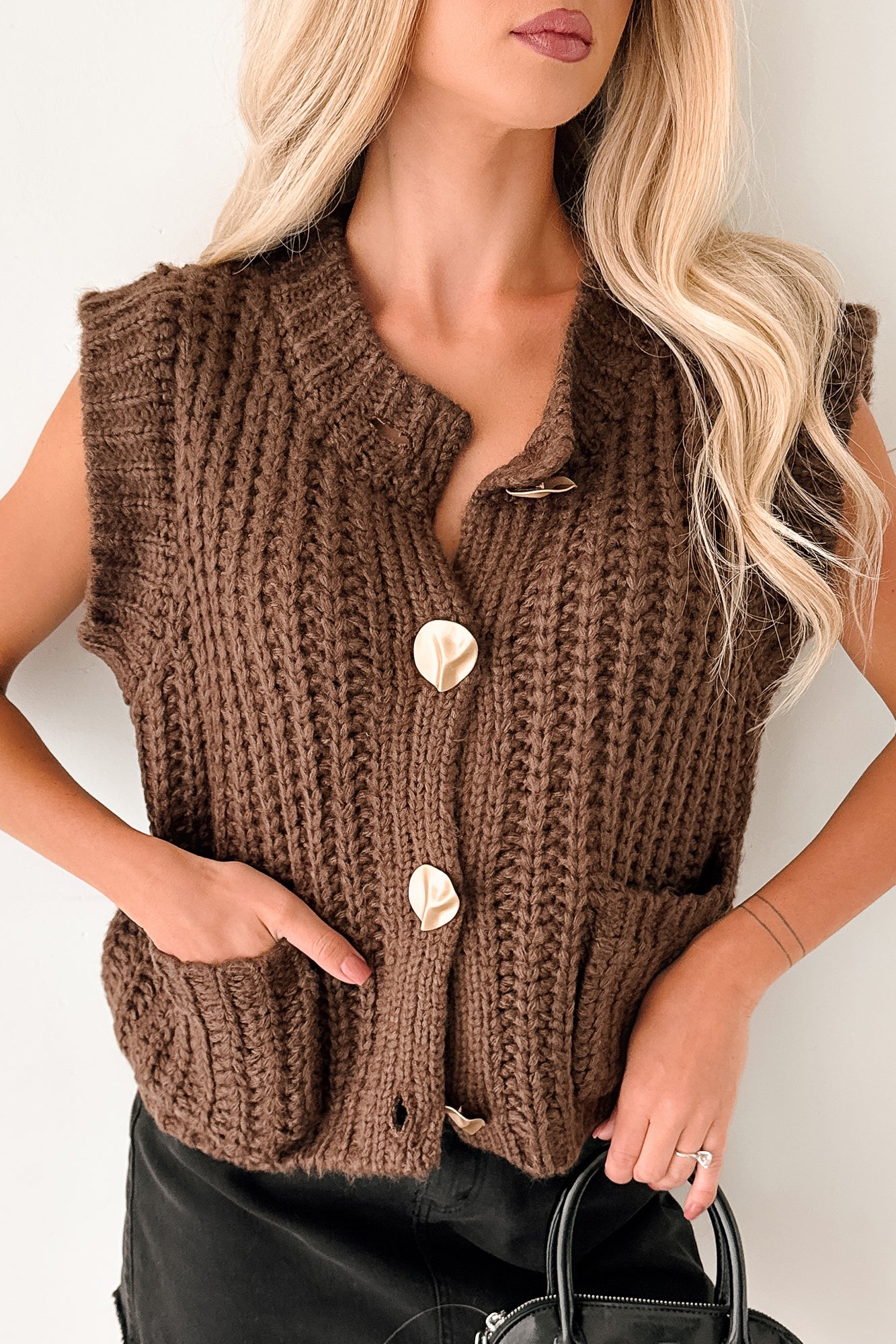 Amber Hours Sleeveless Sweater Top (Brown)